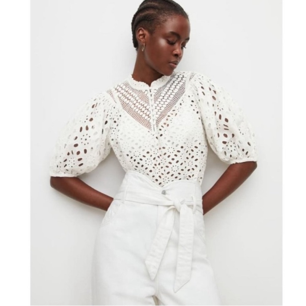 All Saints “Tila” Lace Top Sz 8 NEW Chalk White 100% Cotton